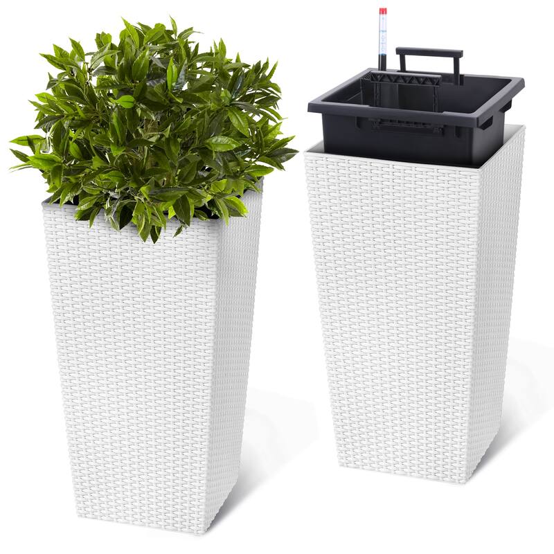 Planters Set of 2, Outdoor＆Indoor Planter Pots, Automatic Watering,High Front Porch Planter Pots