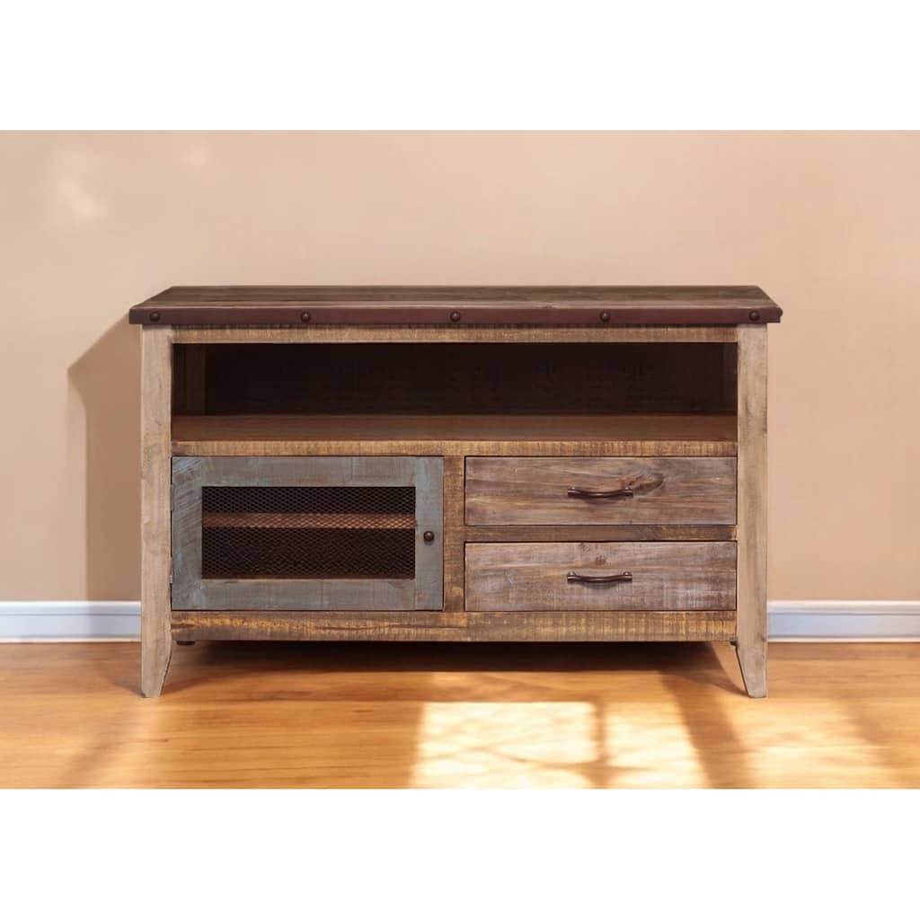 HomeRoots 53" Brown Solid Wood Cabinet Enclosed Storage Distressed TV Stand - 52.75' X '31.75' X '17.75