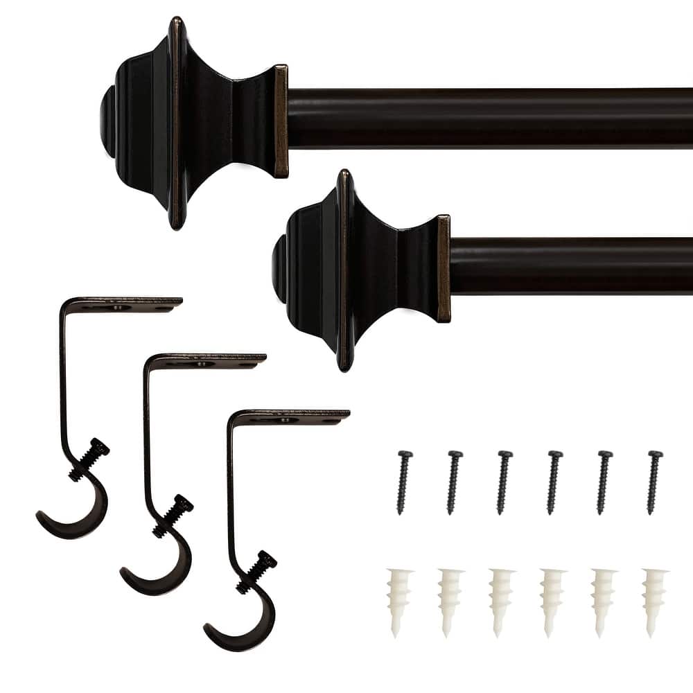 Lumi 5/8" Single Curtain Rod Set Oil Rubbed Bronze- Square finials