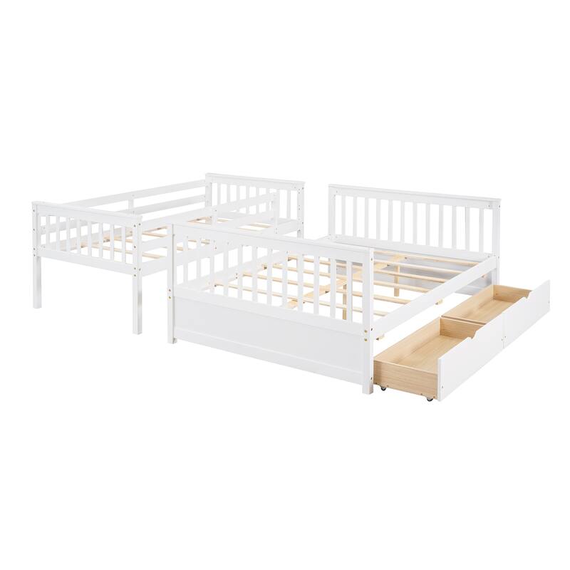 Twin-Over-Full Bunk Bed with Ladders and Storage Drawers in White