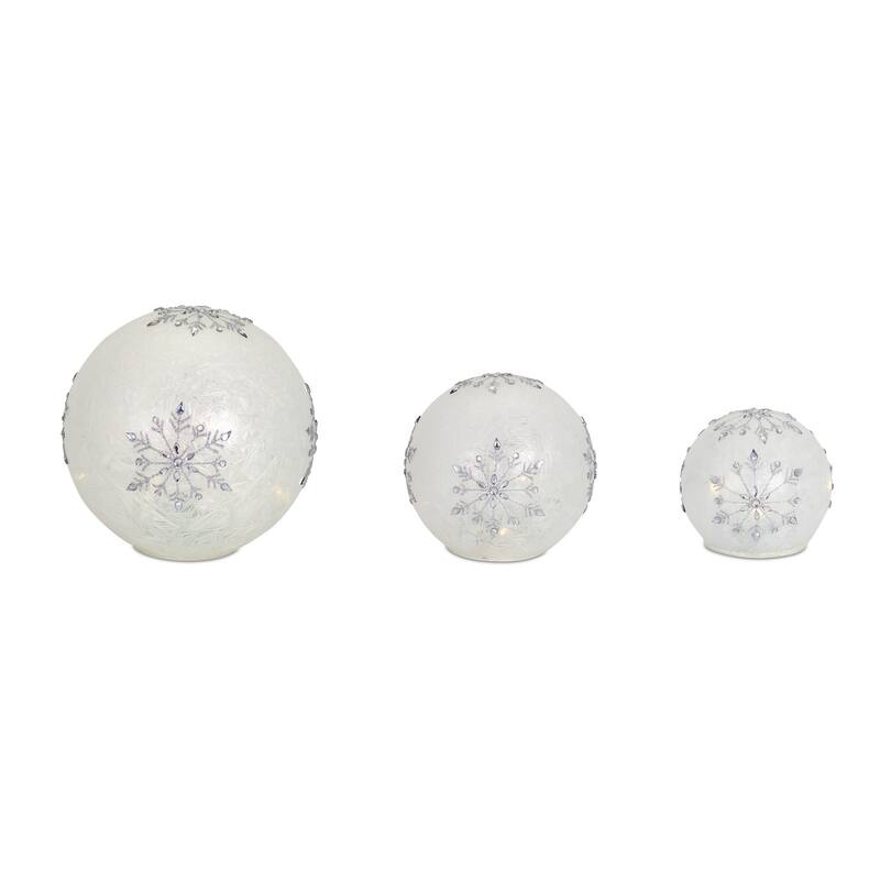 LED Lighted Snowflake Globe Christmas Decorations - 7.5" - White - Set of 2