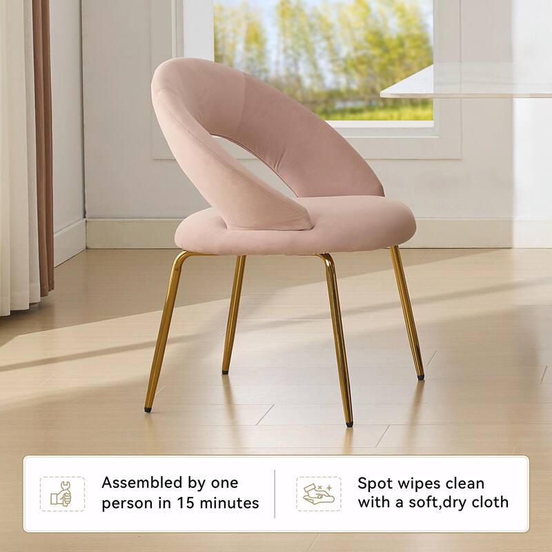 Set of 1 Velvet Dining Chair with Curved Backrest and Gold Metal Legs