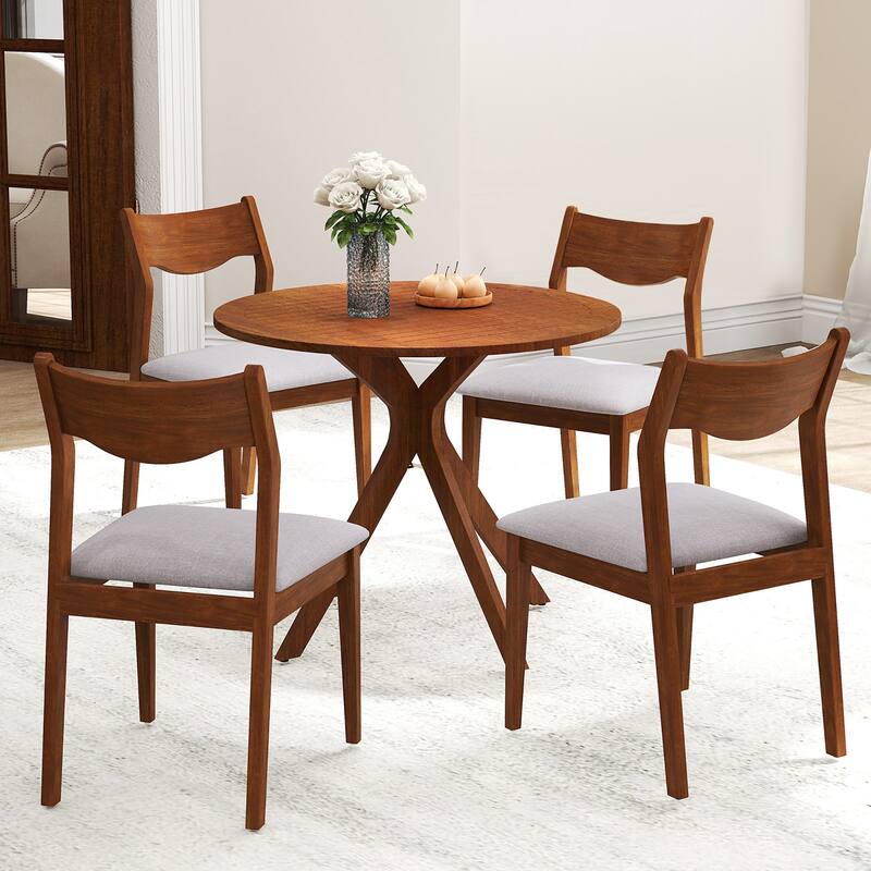 Gymax Wooden Dining Chair Set of 2 w/ Rubber Wood Frame Wide Padded