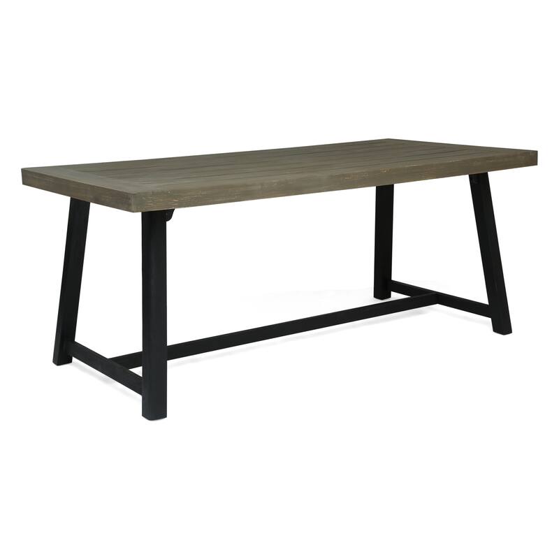Outdoor Acacia Wood Dining Table, Sandblast Gray Finish and Black
