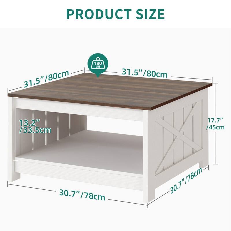 Modern Rustic Square Wood Coffee Table with Storage