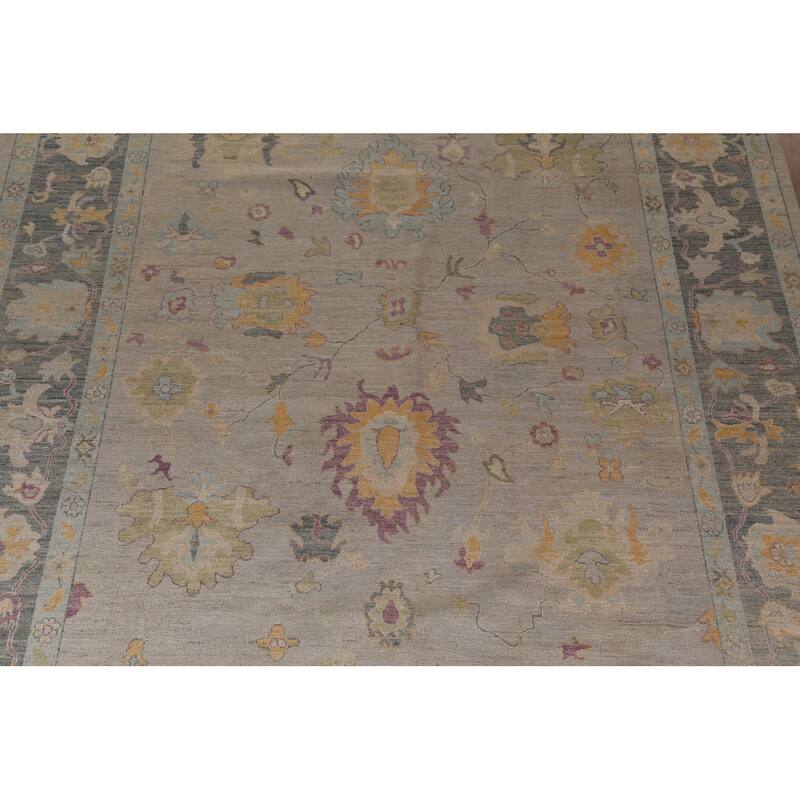Vegetable Dye Oushak Turkish Large Rug Hand-Knotted Wool Carpet - 9'11"x 13'9"