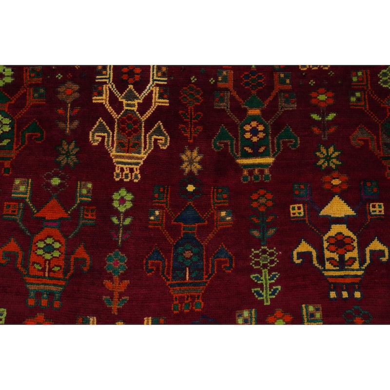 Hand Knotted Oriental 100% Wool Carpet Traditional Tribal Red Shiraz Area Rug - 10' 0'' X 5' 1''