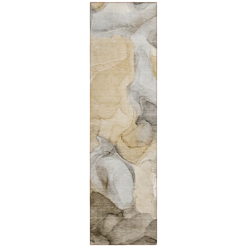 Machine Washable Indoor/ Outdoor Chantille Watercolor Brown Rug