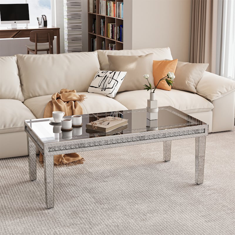 Modern Large Rectangular Mirrored Table Coffee Table with Crushed Diamonds Inlay - 47.24”x23.62”x17.72”