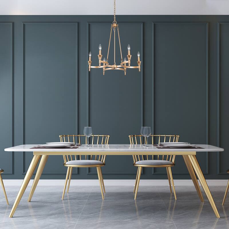 Transitional Distressed Gold Candle Chandelier 6-light Metal Dimmable Adjustable Ceiling Light - Distressed Gold - D25"x H 25"