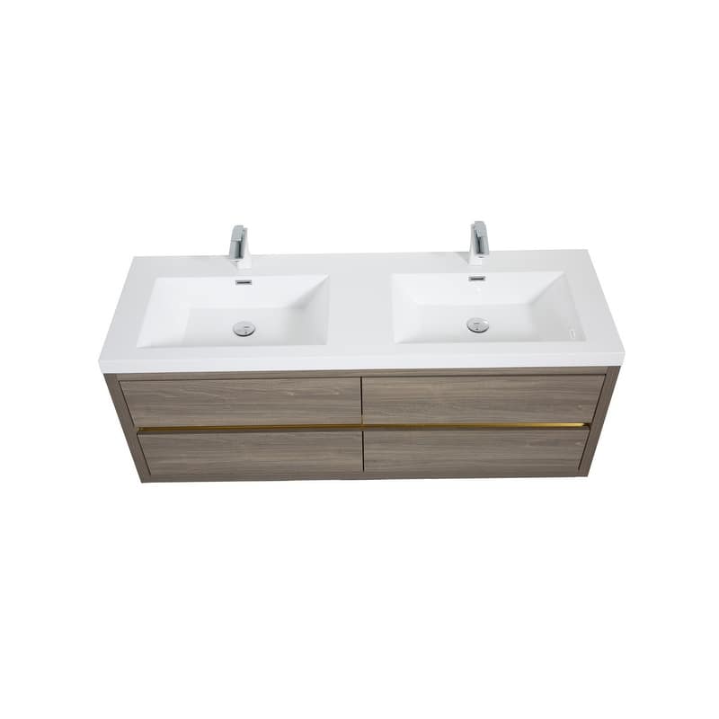 ABRUZZO 60" Floating Bathroom Vanity Double Sink with Stone Resin Top Four Soft Close Drawers