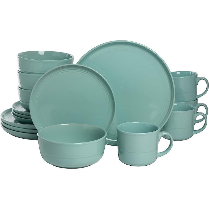 Double Line 16 Piece Dinnerware Set - Aqua
