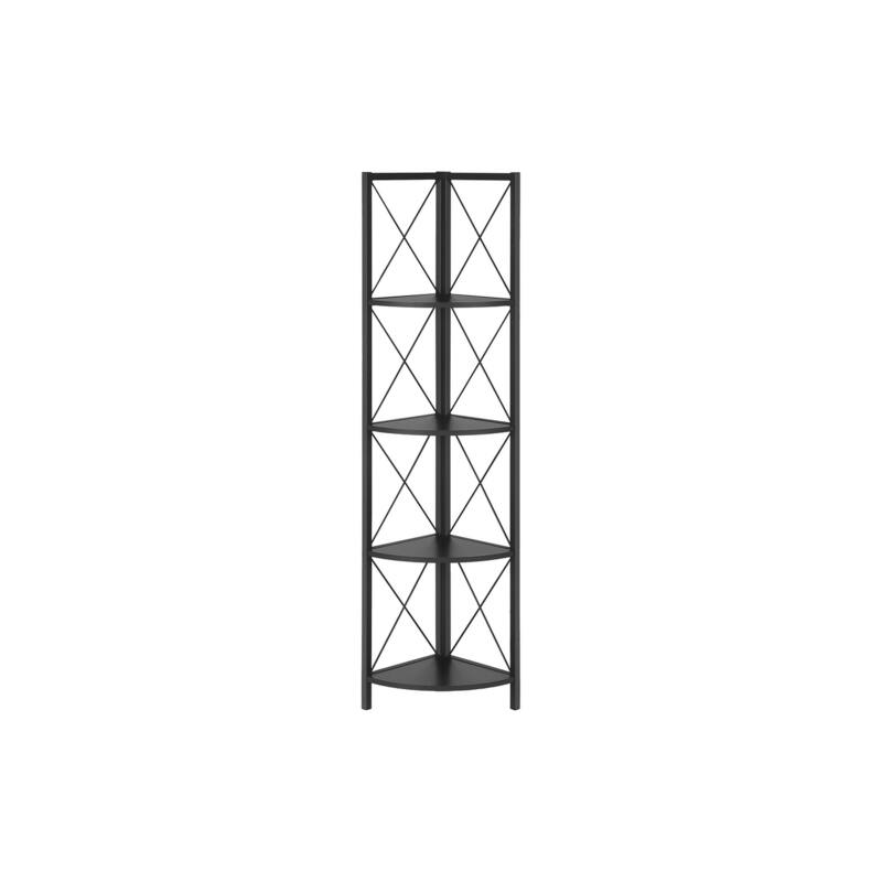 Bookshelf, Bookcase, Etagere, Corner, 4 Tier, 60"h, Office, Bedroom, Laminate, Metal, Contemporary, Modern