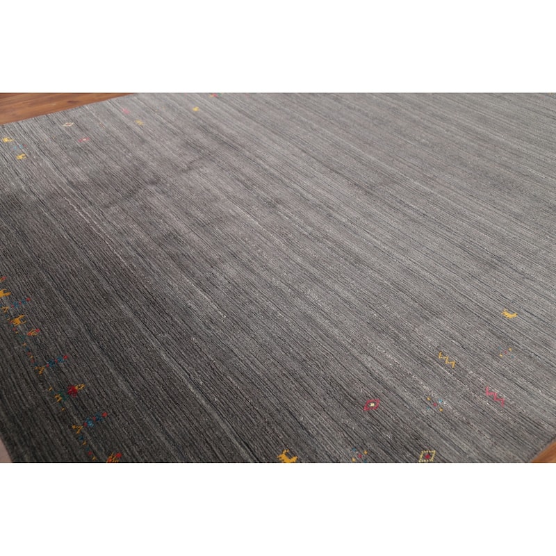 Gray Gabbeh Rug Hand-Knotted Tribal Oriental Wool Carpet - 7'10"x 9'7"
