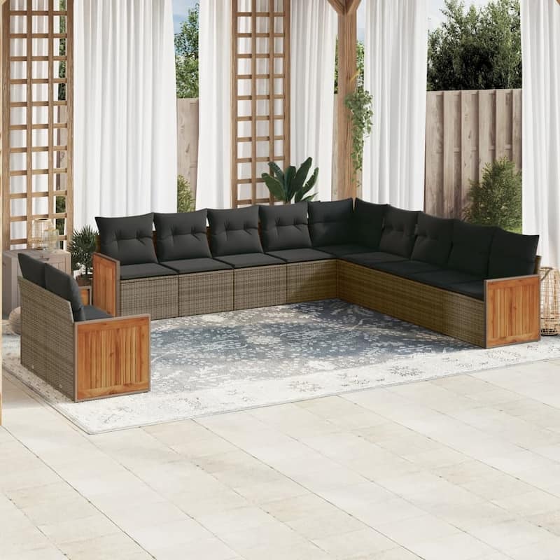 vidaXL Patio Sofa Set with Cushions Outdoor Conversation Furniture Poly Rattan - Grey - 24.4 x 24.4 x 27.2