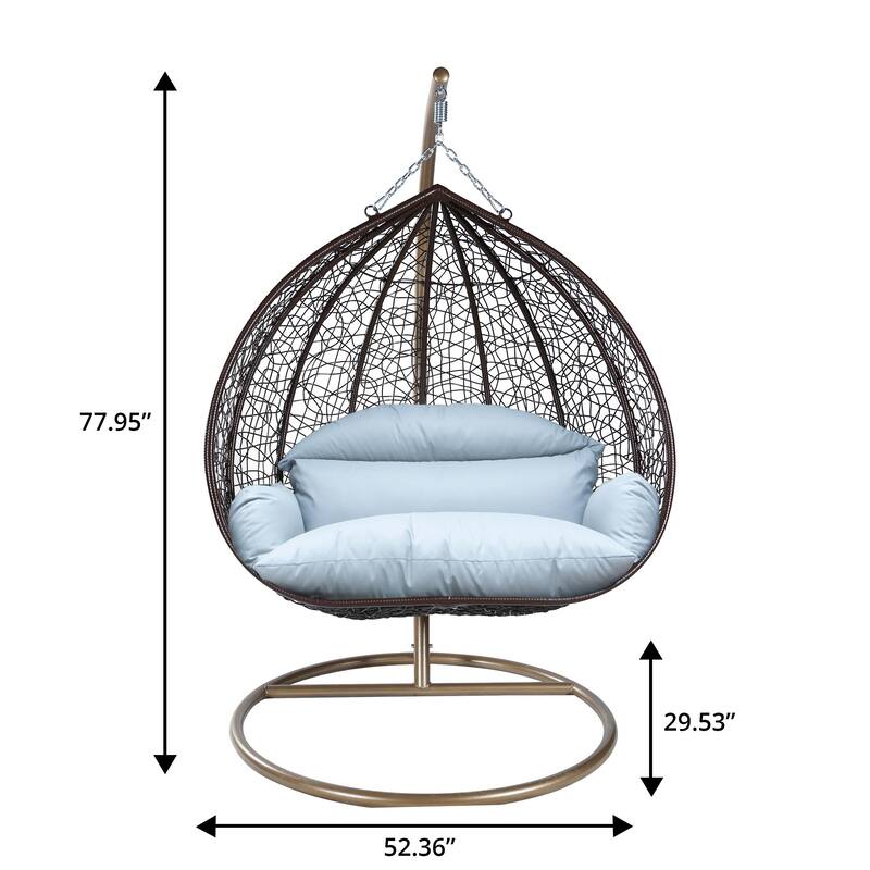 2-Person Egg Swing Chair in Brown Stainless Steel 2-Seater Porch Swing with Stand for Outdoor and Indoor - 77.95" Height