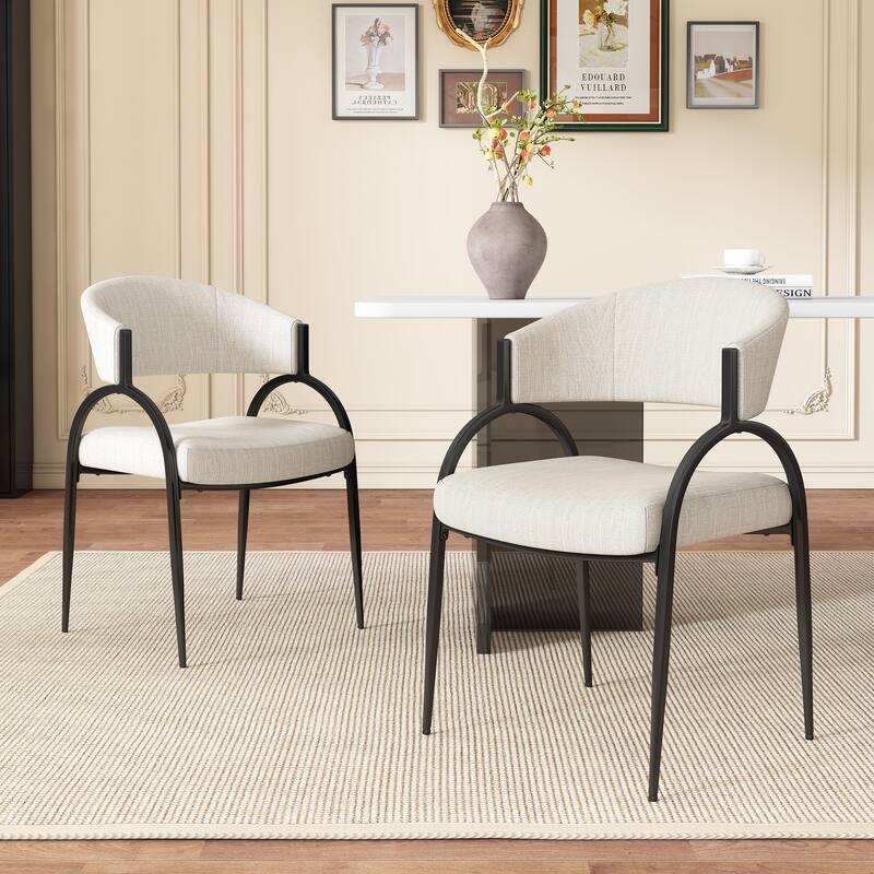 Modern Set of 2 Dining Chairs with Padded Backrest Seat, Metal Legs for Dining Room Living Room and Café - Beige