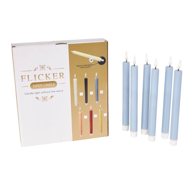 Wax Flameless Candle with Remote Control - Set of 6 Red, Black, White, Yellow, Blue or Pink - Roche River Decor - Light Blue