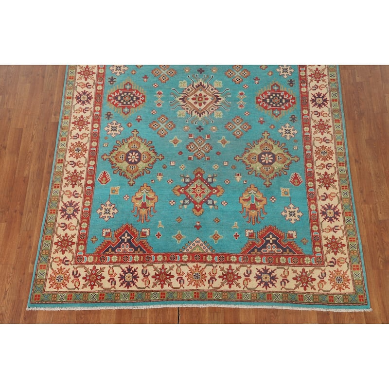 Turquoise Blue Kazak Oriental Area Rug Handmade Wool Carpet - 6'0"x 8'11"