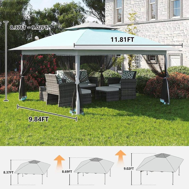 12x12 Ft Pop Up Gazebo Canopy Tent for Backyard Patio Garden with 4 Sand Bags - N/A
