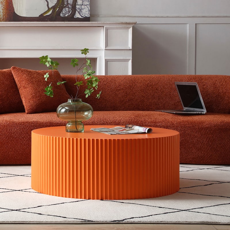 Contemporary Round Coffee Table With Handcrafted Relief
