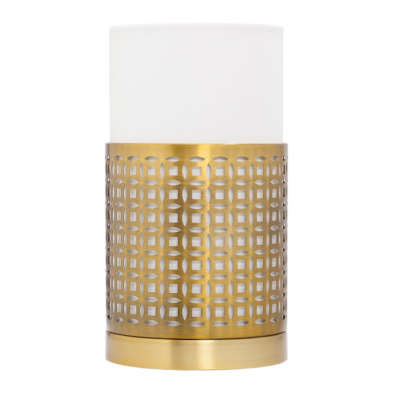Eliza River of Goods Gold Metal and Fabric Two-Piece Shade 11-Inch Accent Lamp - 6.125" x 6.125" x 11"