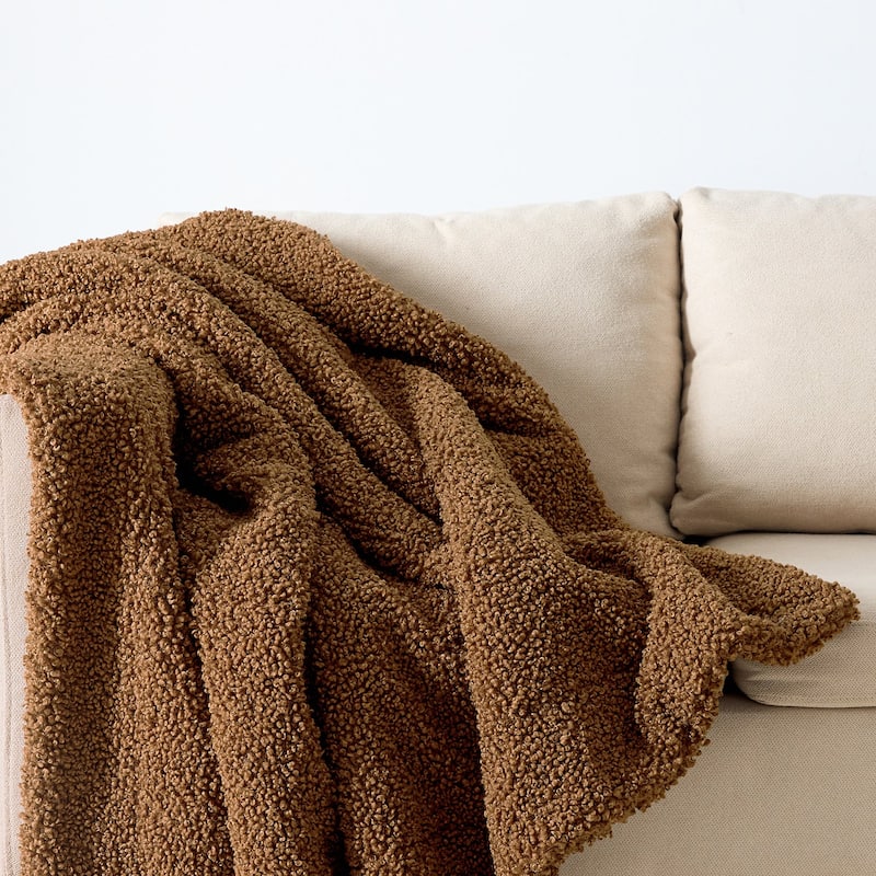 HiEnd Accents Teddy Textured Boucle Plush Throw Blanket - 60"x90" - Umber