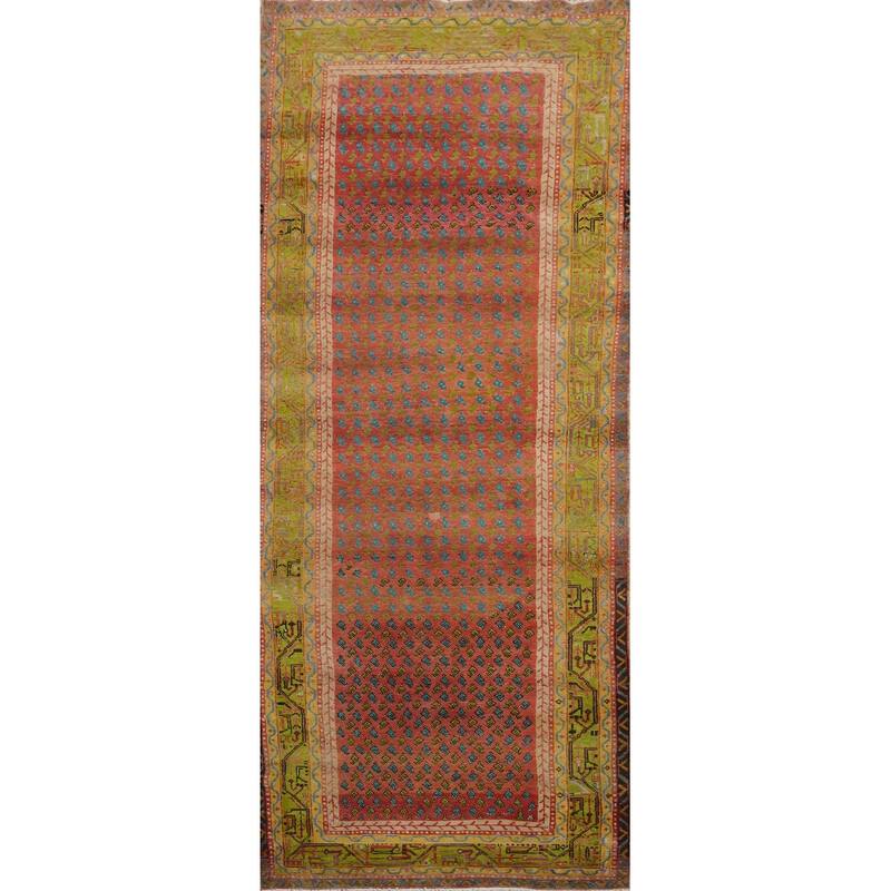 Hand Knotted Oriental 100% Wool Carpet Traditional Geometric Oranges & Rust Botemir Runner Rug - 9' 10'' X 3' 6''