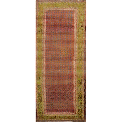 Hand Knotted Oriental 100% Wool Carpet Traditional Geometric Oranges & Rust Botemir Runner Rug - 9' 10'' X 3' 6''