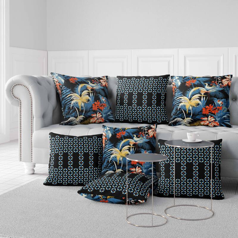 Black And Blue Tropi Chirp Indoor/Outdoor Throw Pillow Bed Bath