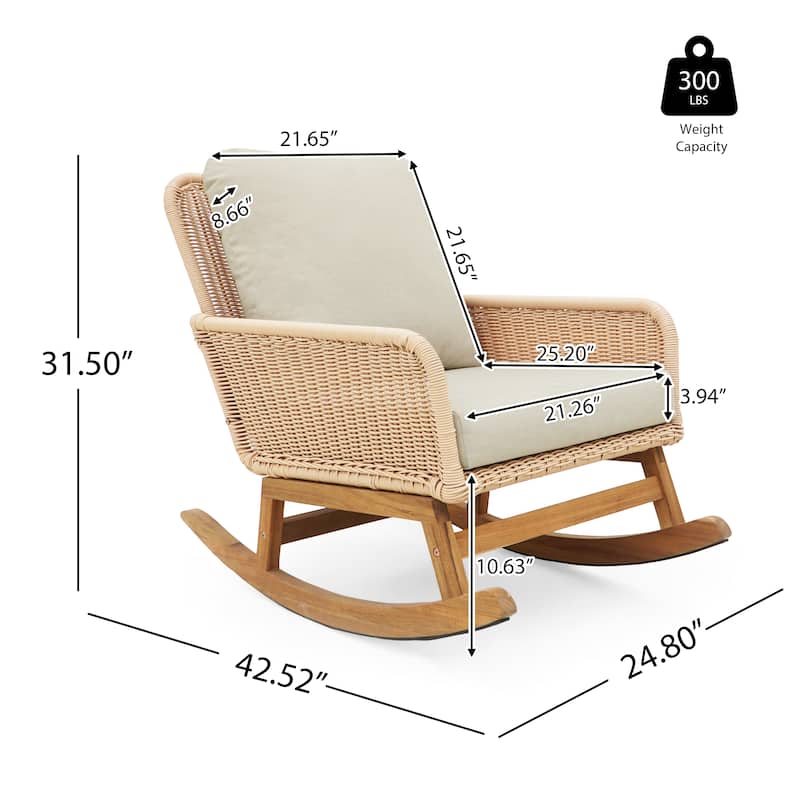 Contemporary Minimalist Wicker Rocking Chair with Soft Polyester Cushions and Durable Wooden Frame