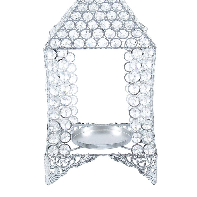 Silver Crystal Bead Gazebo Lantern Candle Holder Centerpiece - 16" H x 7" W x 7" DP