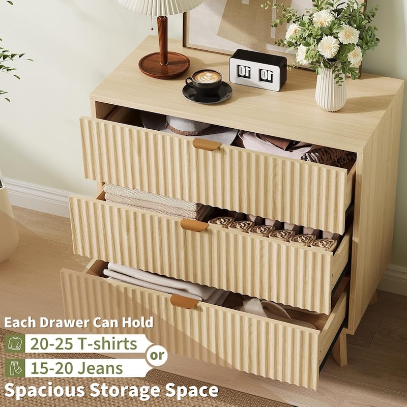 Mid-Century Fluted 3/4/5-Drawer Dresser, Natural Wood Chest of Drawers