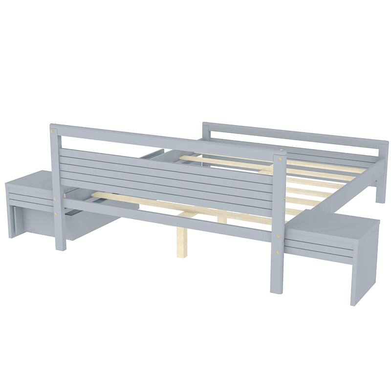 Wooden Platform Bed with Two Storage Drawers