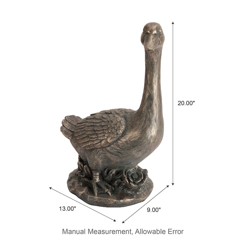 Glitzhome 20"H MGO Faux Bronze / White Goose Garden Statue