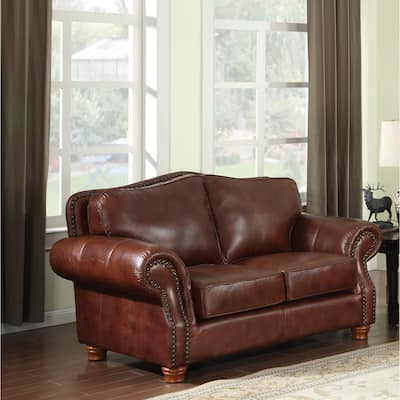 Brandon Distressed Whiskey Italian Leather Loveseat - 40"H x 68"H x 39"D - 40"H x 72"H x 36"D