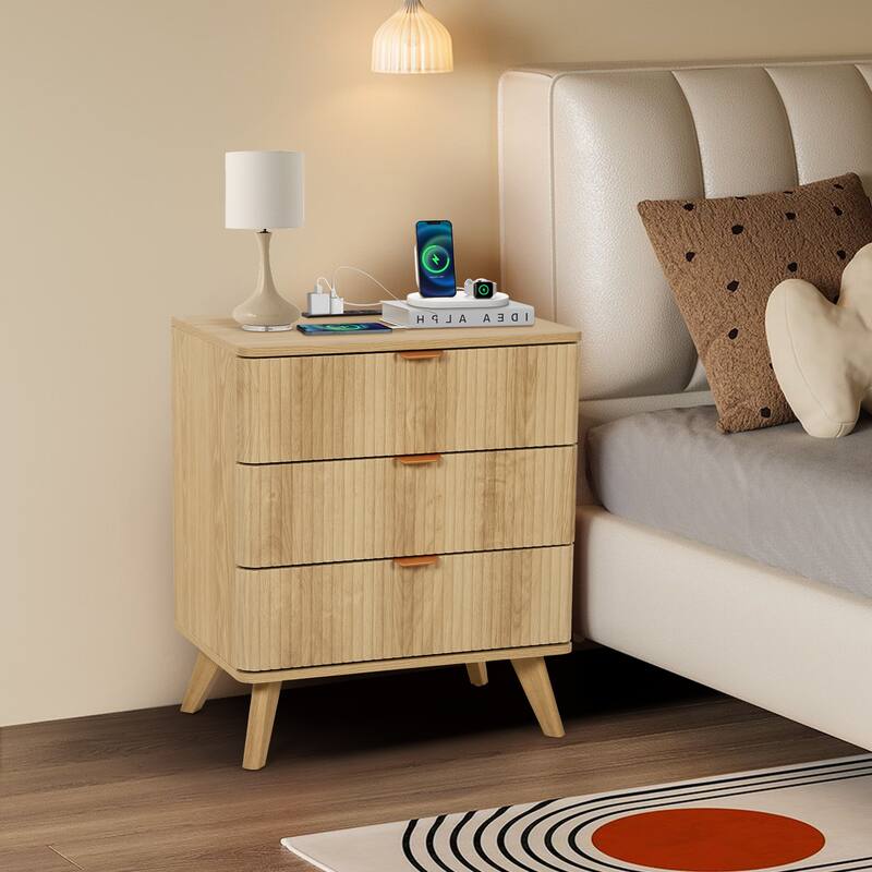 23.62in.W End Table 3-Drawer Nightstand with Charging Station