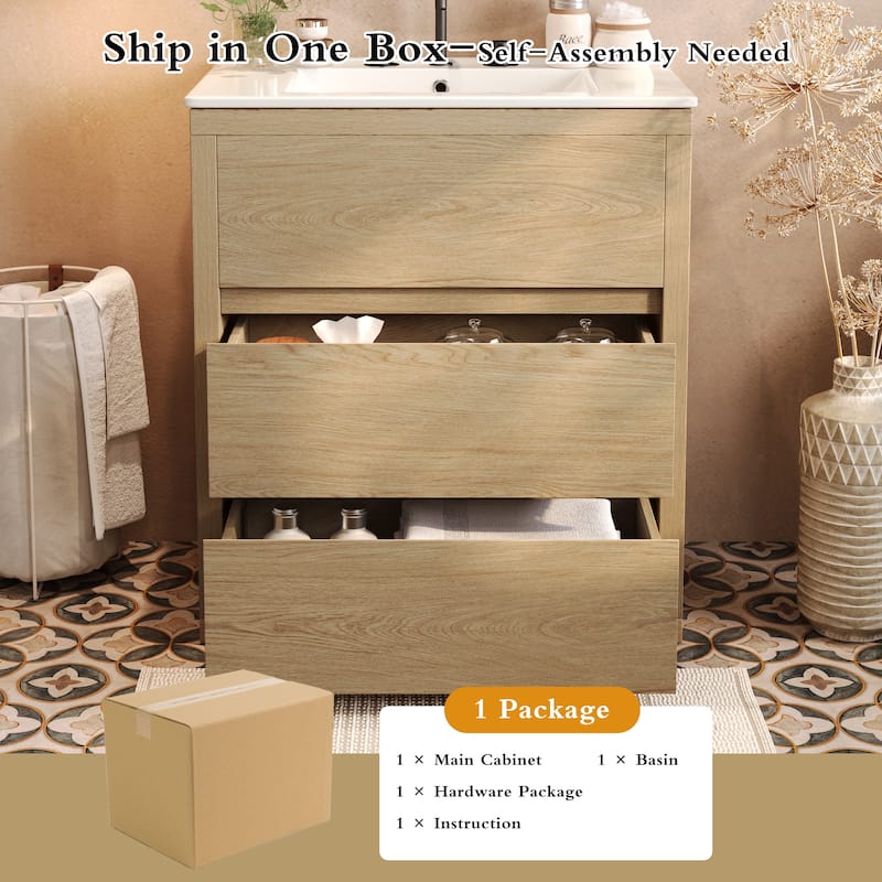 Roomfitters 30" Minimalist Bathroom Vanity with Ceramic Sink, Freestanding Cabinet