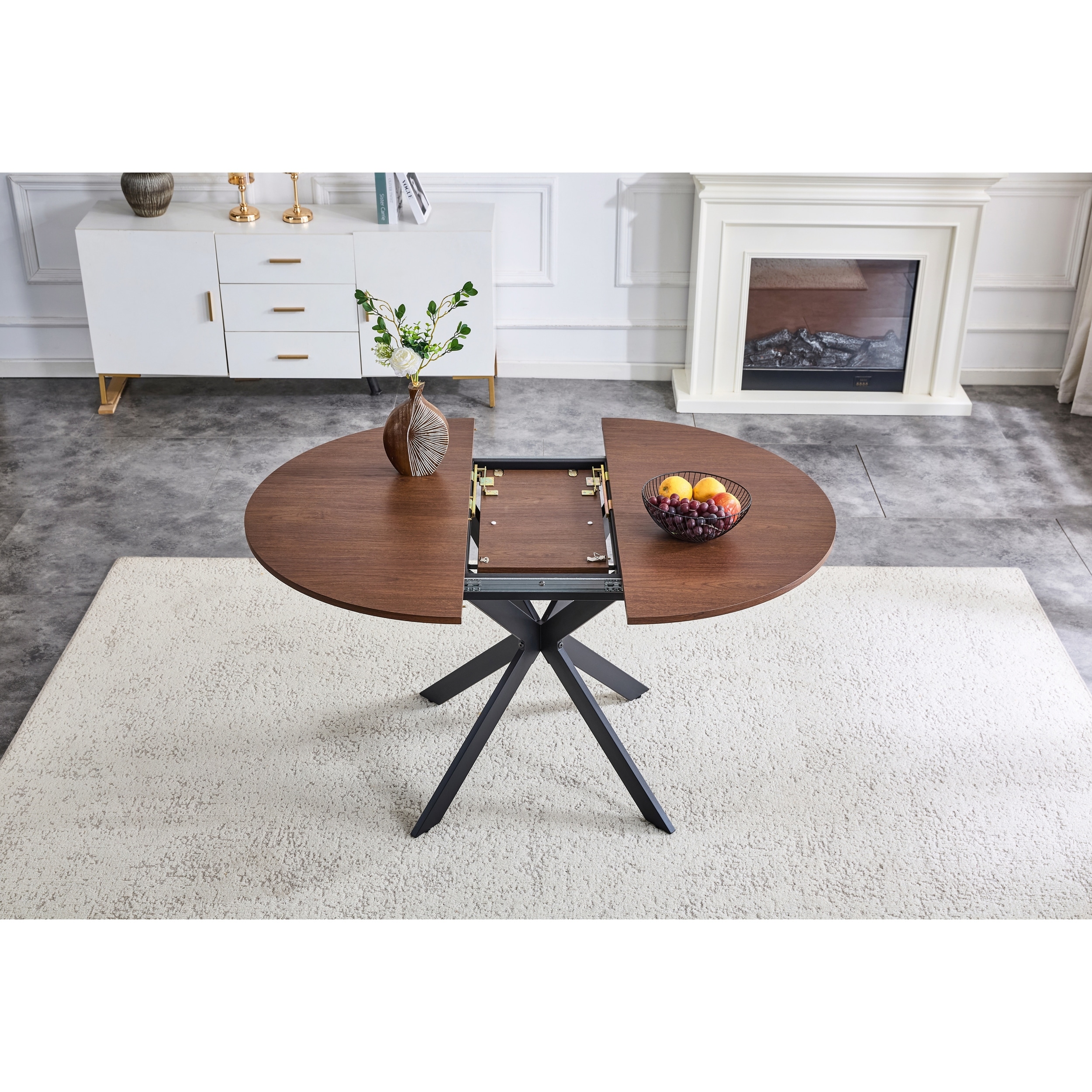 Extendable Round Dining Table with Sturdy Metal Legs for Small Apartment or Living Room