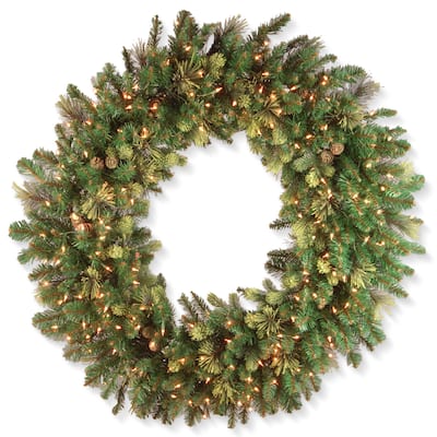 National Tree Company 4 ft. Carolina Pine Wreath with 200 Clear Lights, 4 feet - Green - 4 ft