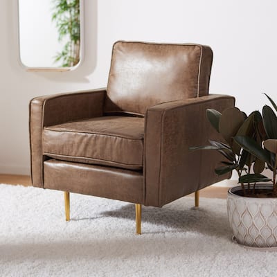 SAFAVIEH Lugenia Brown/Gold Accent Chair - 31" W x 30" D x 33" H - 31Wx30Dx33H