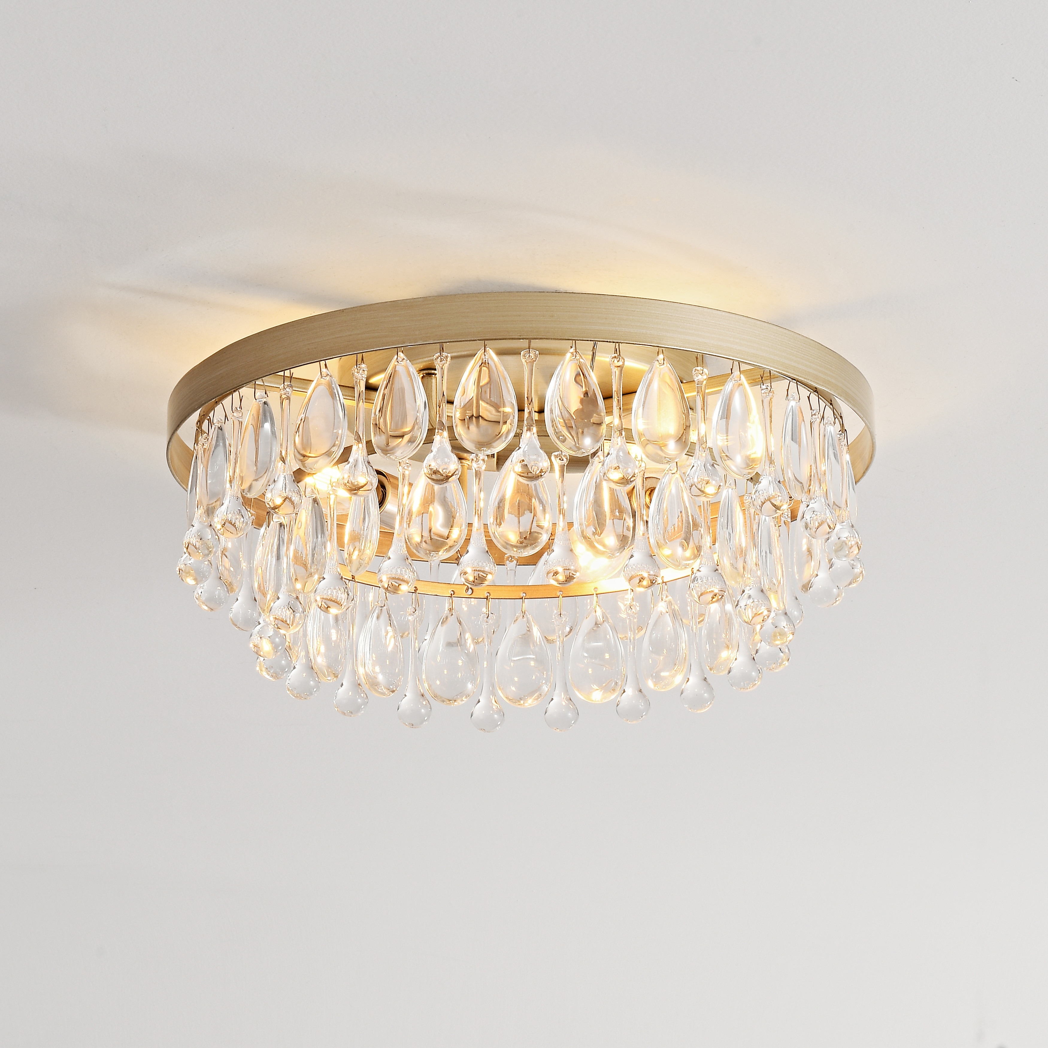Viviana Brushed Champagne Silver Crystal Teardrop 3-light Flush Mount - 15 inches in diameter x 7 inches H