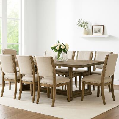 Stacy 88 Inch Dining Table, Rectangular Top, Rubberwood, Weathered Oak