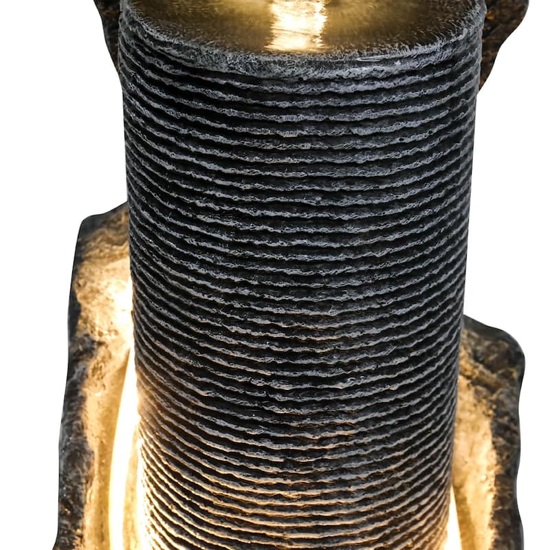 33.4-inch High Modern Outdoor Fountains and Waterfalls with LED Lights