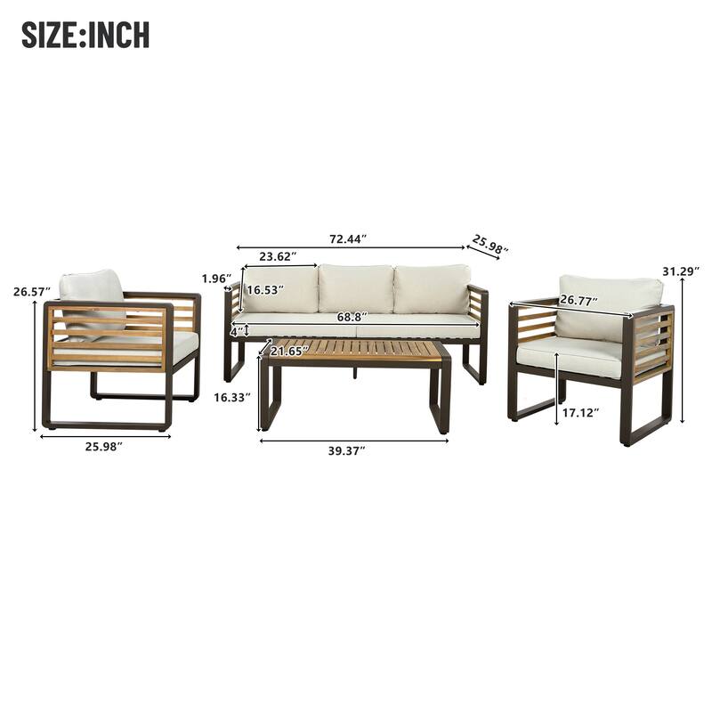 5-Person Outdoor Conversation Set with Removable Cushions and Stylish Metal Frame and Acacia Wood