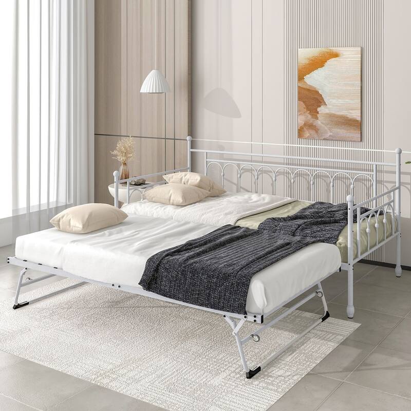 Arched Metal Daybed with Pop Up Trundle Bed for Adults for Living Room / Guest Room🏕️