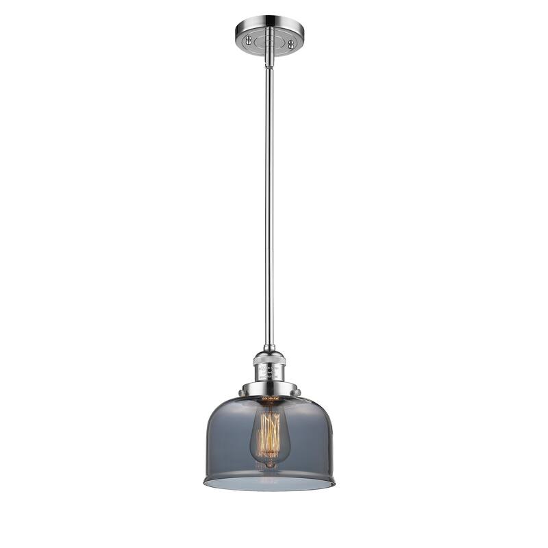 Innovations Lighting Franklin Restoration Bell - 1 Light 8" Stem Hung Mini Pendant - Polished Chrome/Light Smoke