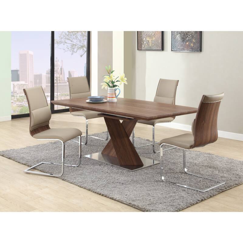 Somette Bethal Chrome-finished Metal and Wood Dining Table - Brown/Chrome - 36"x 56"