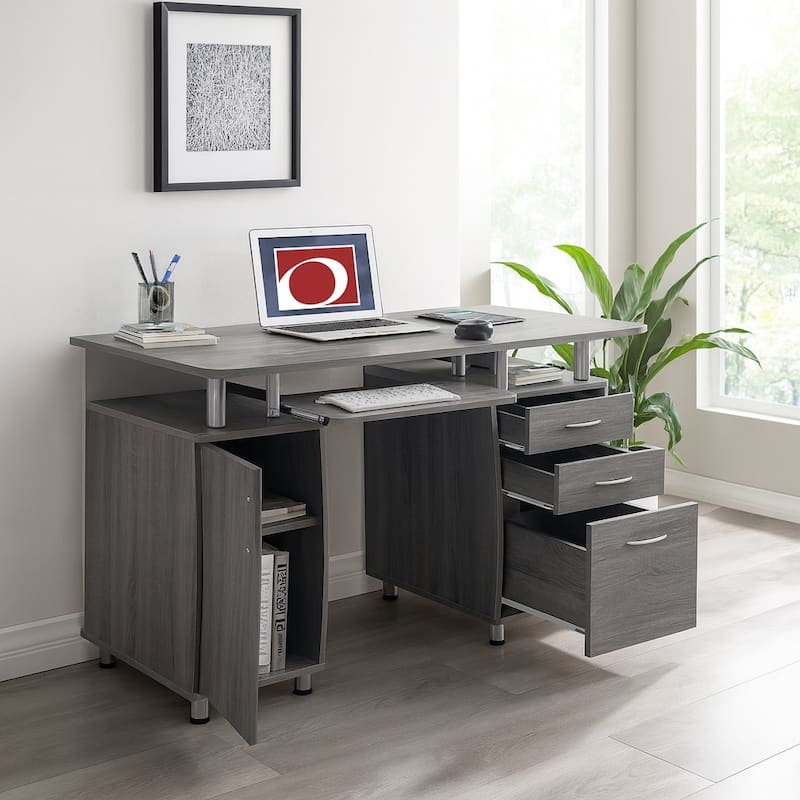 Porch & Den Oxley Home Office Desk with File Drawers & Storage Cabinet