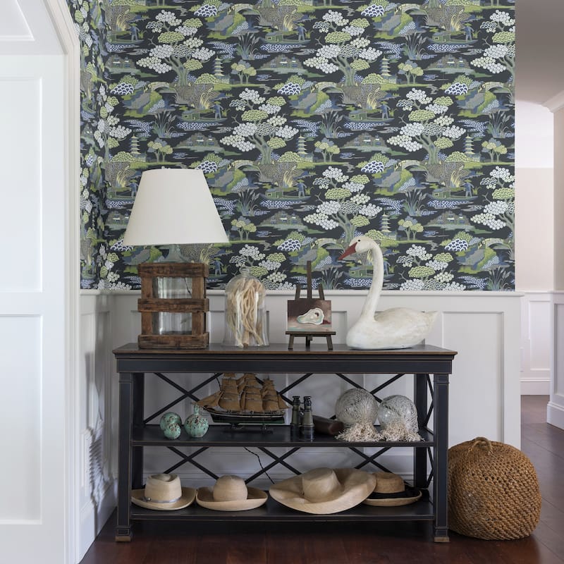 Patterson, Joy De Vie Indigo Toile, 27 FT. L x 27In. W Wallpaper Roll - Indigo